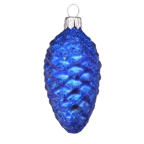 European Blown Glass Blue Pine Cone Christmas Tree Ornament